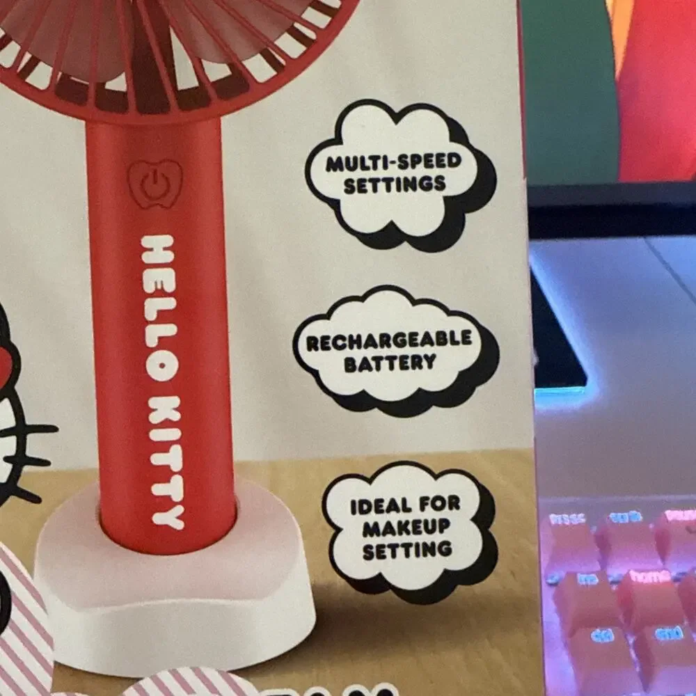 Hello Kitty Portable Fan Stand Makeup Multi Speed Rechargeable Cable 2025 Sanrio